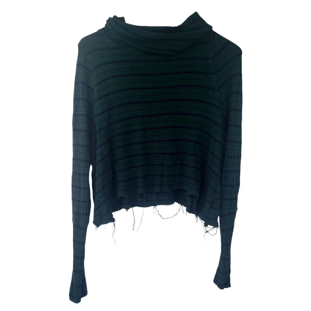 WE THE FREE Raw Hem Distressed Cowl Neck Long Sleeve Crop Top Womens Small S